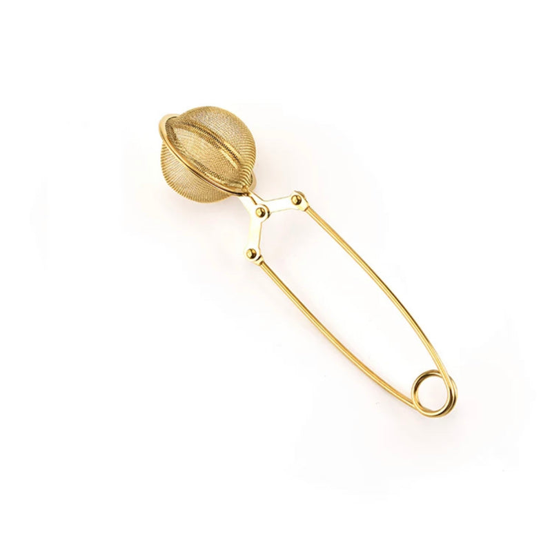 Tea Strainer with Ball and Handle, Stainless Steel, Gold