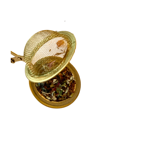 Tea Strainer with Ball and Handle, Stainless Steel, Gold